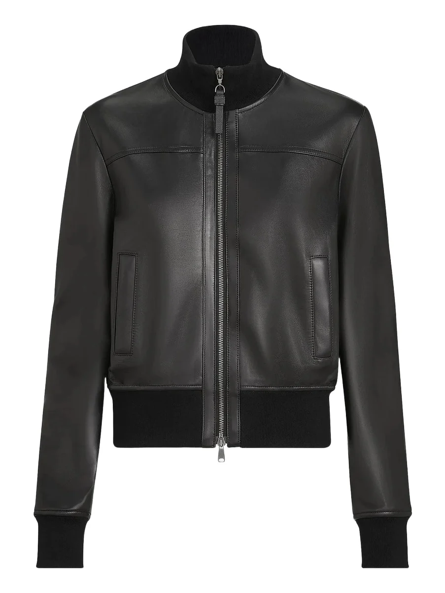 Brunello Cucinelli Women's Nappa Leather Outerwear Jacket with Monili - Black