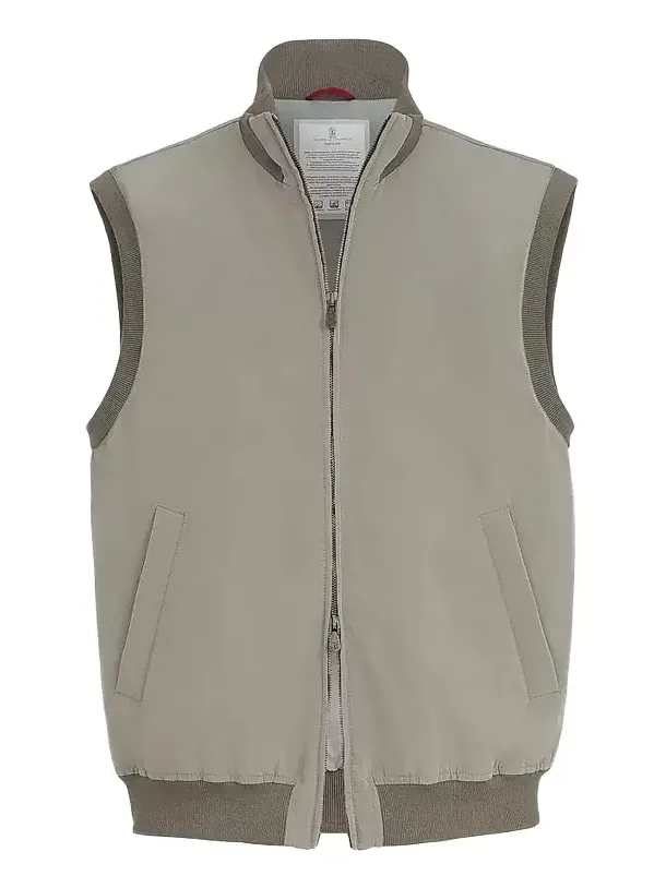 Brunello Cucinelli Men's Bonded Nylon Vest with Thermore Padding - Military