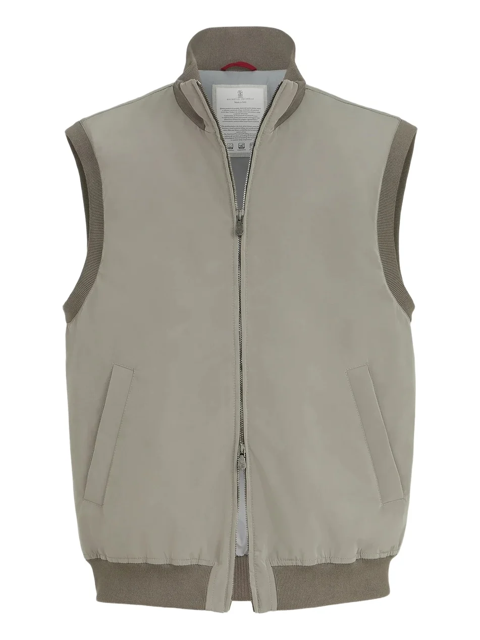 Brunello Cucinelli Men's Bonded Nylon Vest with Thermore Padding - Military