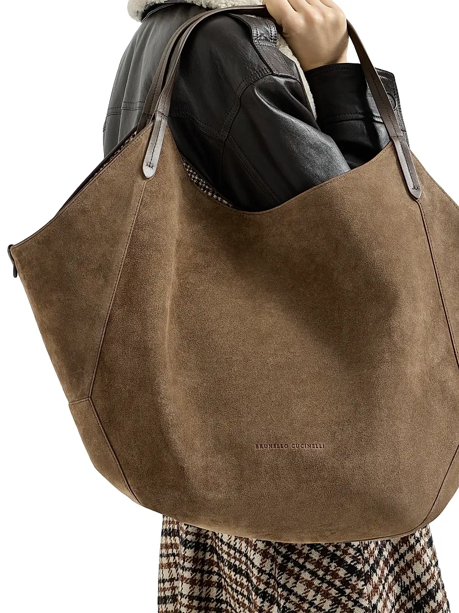 Brunello Cucinelli Women's Duo Shopper Bag in Water Resistant Alpaca and Wool - Brown | Thumbnail 2 Brunello Cucinelli Women's Duo Shopper Bag in Water Resistant Alpaca and Wool - Brown | Thumbnail 2