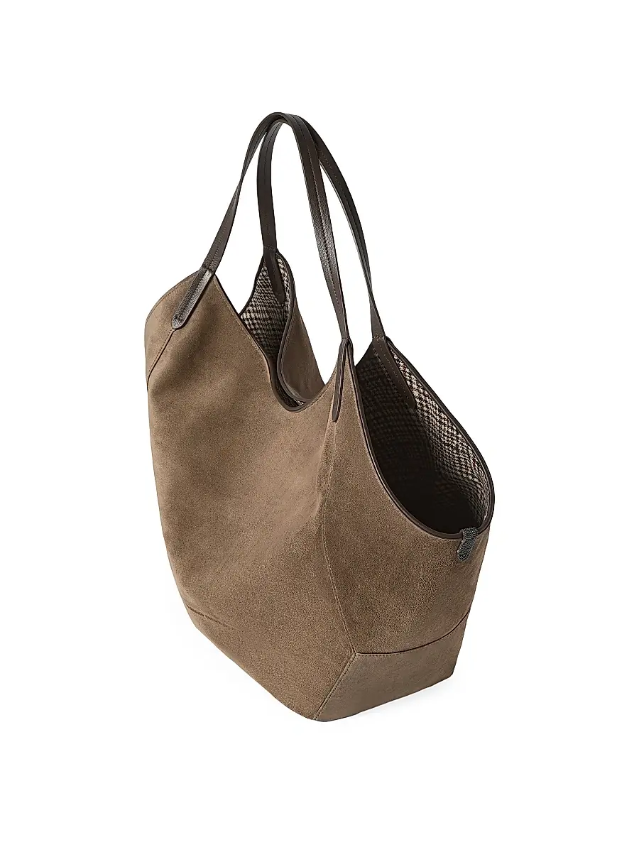 Brunello Cucinelli Women's Duo Shopper Bag in Water Resistant Alpaca and Wool - Brown | Thumbnail 4 Brunello Cucinelli Women's Duo Shopper Bag in Water Resistant Alpaca and Wool - Brown | Thumbnail 4