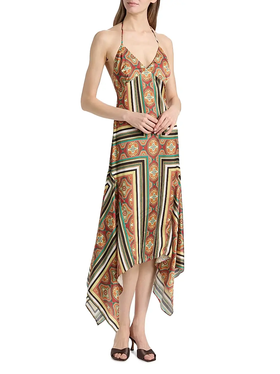 Misa Los Angeles Women's Sheila Printed Satin Handkerchief Midi-Dress | Thumbnail 2 Misa Los Angeles Women's Sheila Printed Satin Handkerchief Midi-Dress | Thumbnail 2