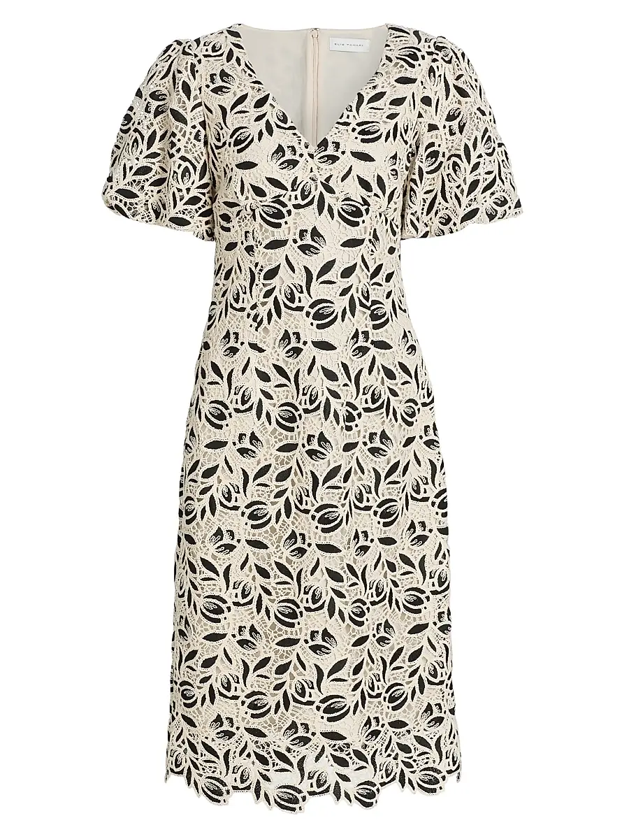 Elie Tahari Women's The Presley Embroidered-Lace Midi-Dress - Noir | Image 1 Elie Tahari Women's The Presley Embroidered-Lace Midi-Dress - Noir | Image 1