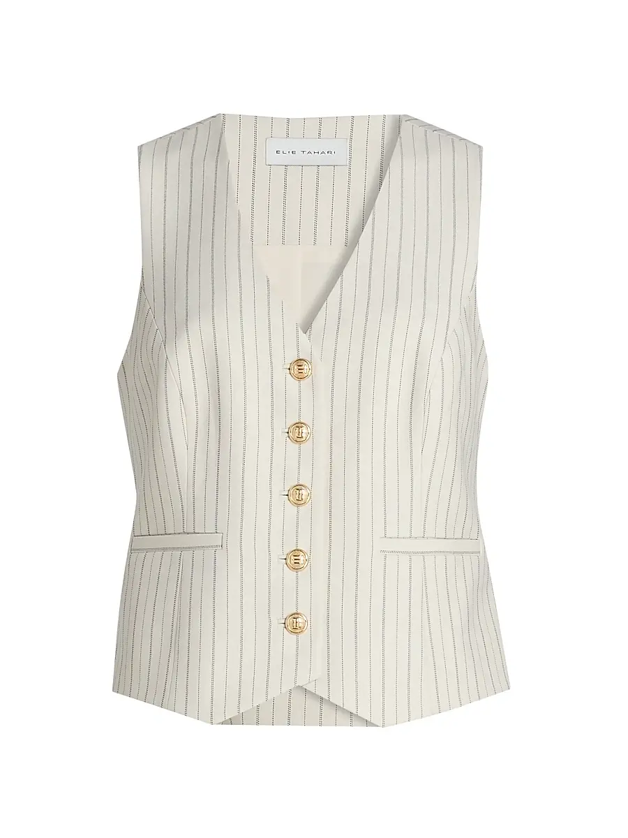 Elie Tahari Women's The Liliana Pinstriped Vest - Tan Black Pinstripe - Size 16 | Image 1 Elie Tahari Women's The Liliana Pinstriped Vest - Tan Black Pinstripe - Size 16 | Image 1