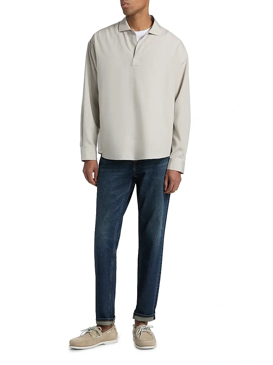 Frame Men's Linen Long-Sleeve Polo Shirt | Thumbnail 2 Frame Men's Linen Long-Sleeve Polo Shirt | Thumbnail 2