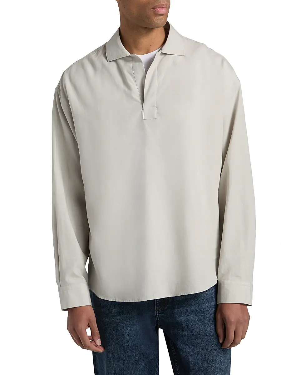 Frame Men's Linen Long-Sleeve Polo Shirt | Thumbnail 3 Frame Men's Linen Long-Sleeve Polo Shirt | Thumbnail 3