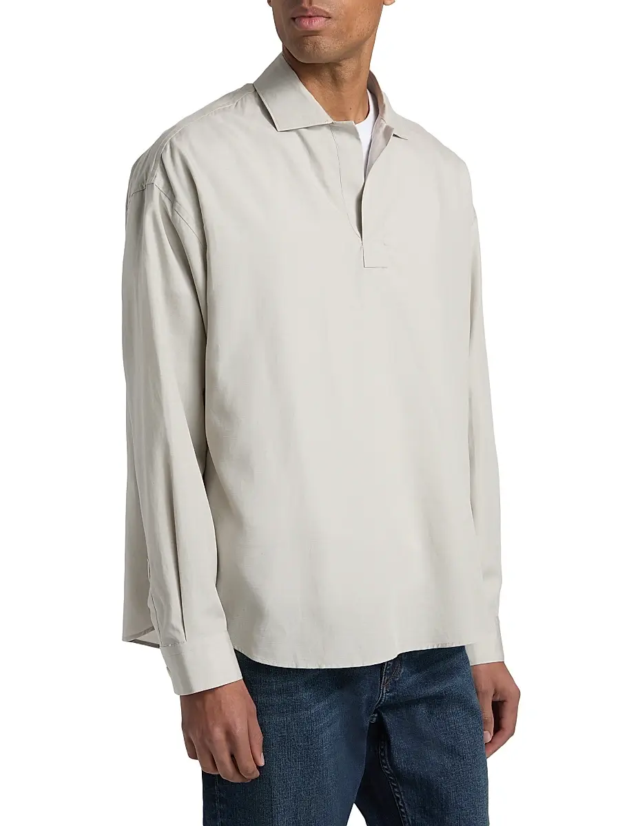 Frame Men's Linen Long-Sleeve Polo Shirt | Thumbnail 4 Frame Men's Linen Long-Sleeve Polo Shirt | Thumbnail 4
