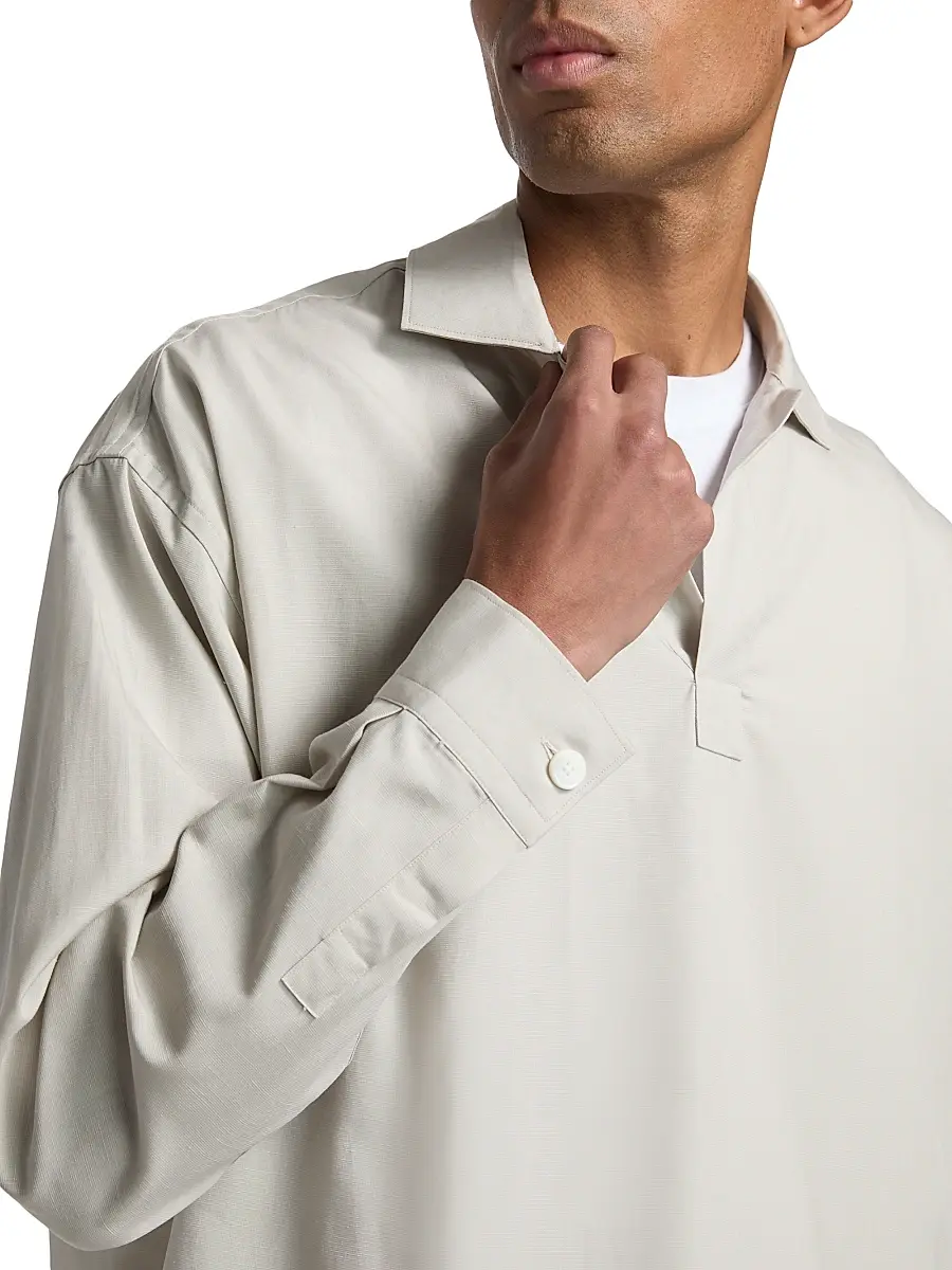 Frame Men's Linen Long-Sleeve Polo Shirt | Thumbnail 6 Frame Men's Linen Long-Sleeve Polo Shirt | Thumbnail 6