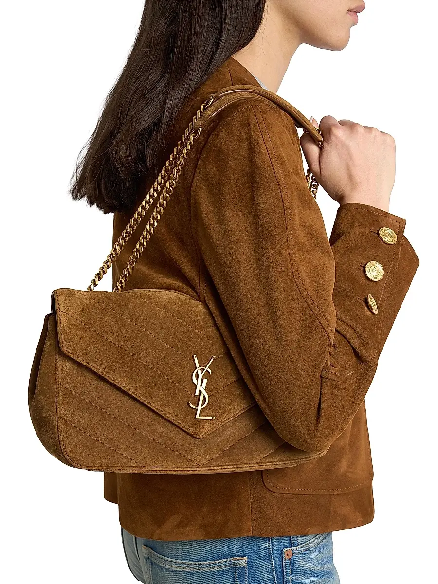 Saint Laurent Women's Loulou Medium in Matelassé Suede Shoulder Bag | Thumbnail 2 Saint Laurent Women's Loulou Medium in Matelassé Suede Shoulder Bag | Thumbnail 2