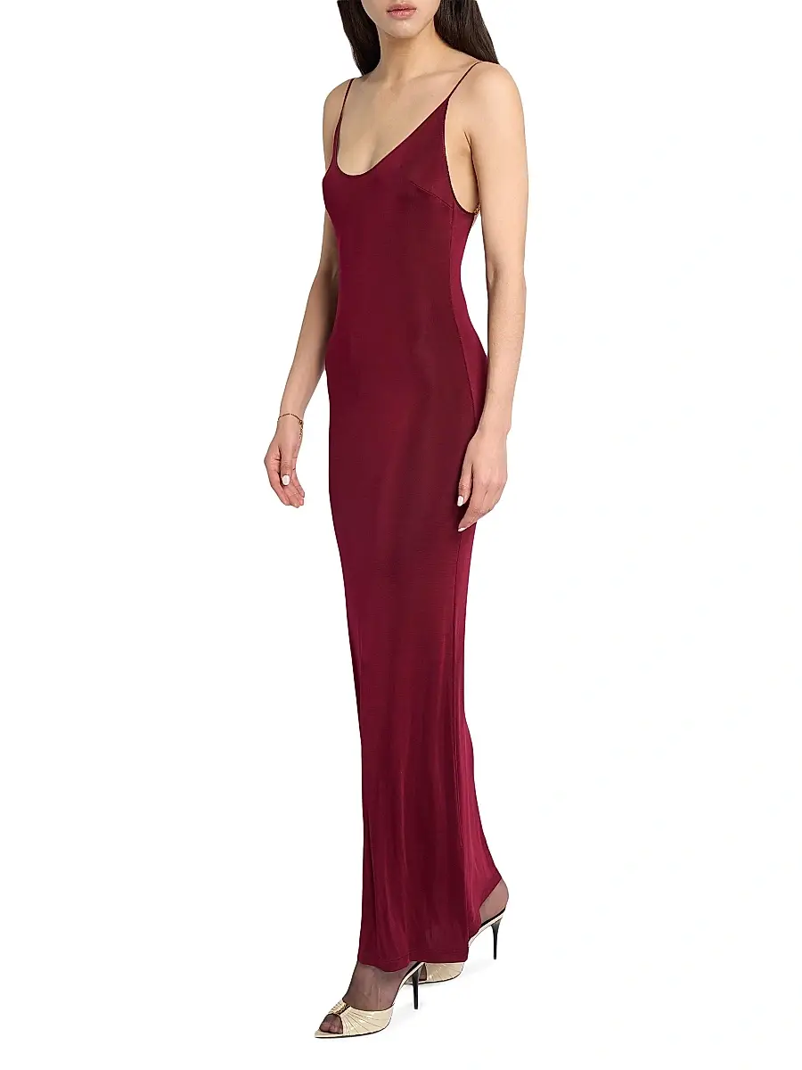 Saint Laurent Women's Cassandre-Chain Backless Dress in Knit - Bordeaux | Thumbnail 2 Saint Laurent Women's Cassandre-Chain Backless Dress in Knit - Bordeaux | Thumbnail 2