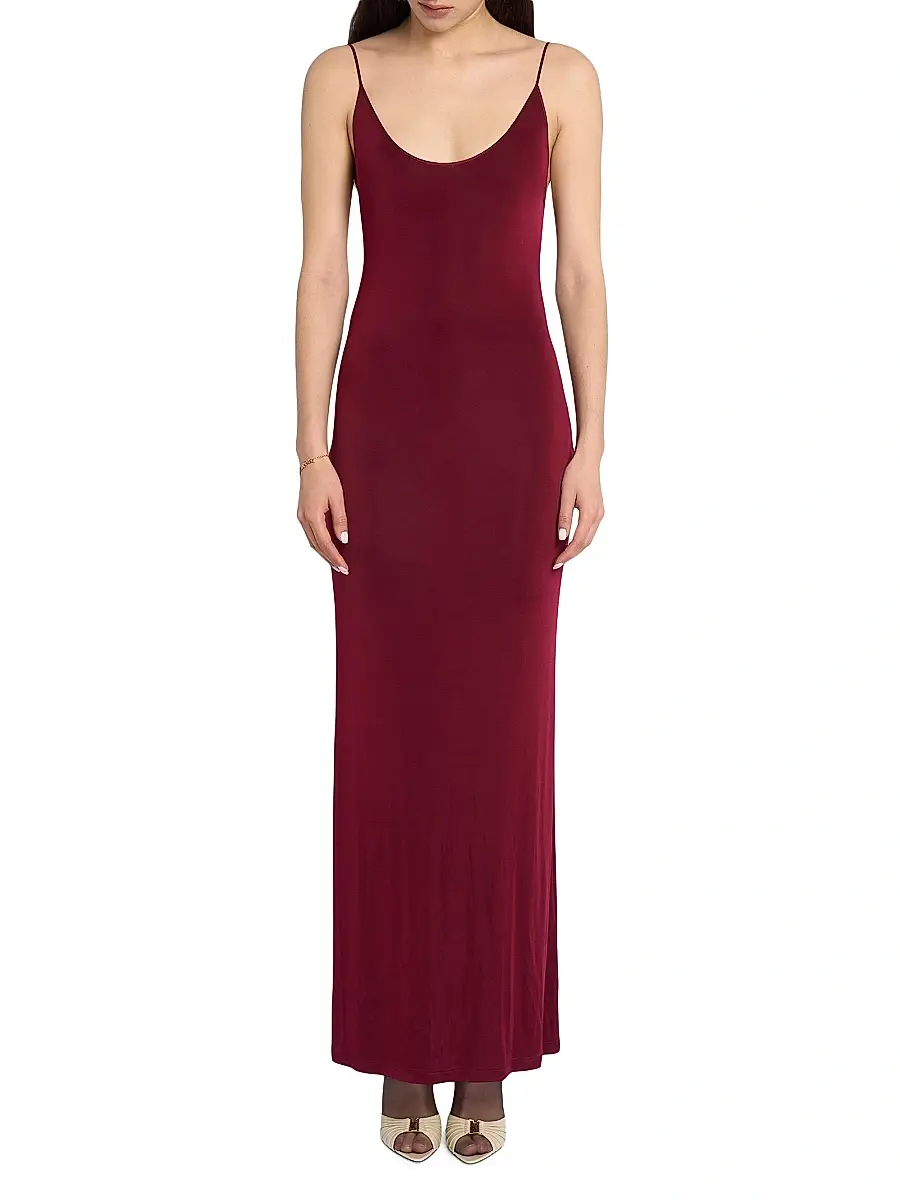Saint Laurent Women's Cassandre-Chain Backless Dress in Knit - Bordeaux | Thumbnail 3 Saint Laurent Women's Cassandre-Chain Backless Dress in Knit - Bordeaux | Thumbnail 3