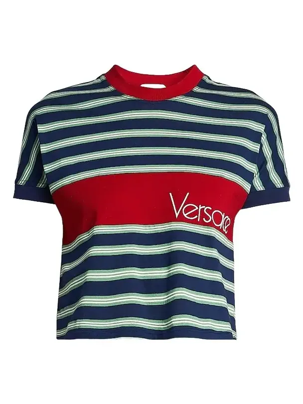 Women's La Vacanza Vintage Logo Stripe Cotton T-Shirt Women's La Vacanza Vintage Logo Stripe Cotton T-Shirt