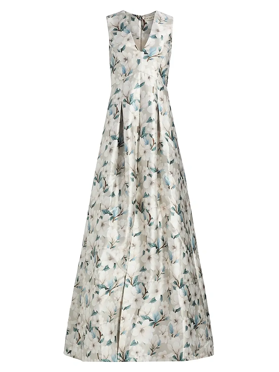 SACHIN & BABI Women's Brooklynne Floral Satin A-Line Gown - Champagne Magnolia | Image 1 SACHIN & BABI Women's Brooklynne Floral Satin A-Line Gown - Champagne Magnolia | Image 1
