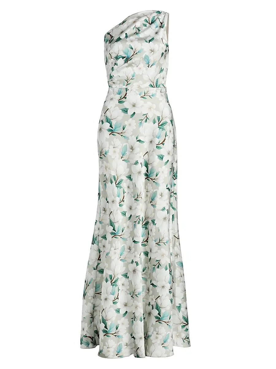 SACHIN & BABI Women's Delphine Floral One-Shoulder Trumpet Gown - Champagne Magnolia | Image 1 SACHIN & BABI Women's Delphine Floral One-Shoulder Trumpet Gown - Champagne Magnolia | Image 1