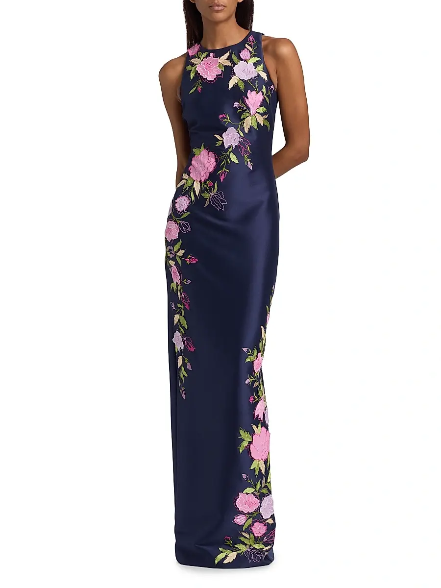 BADGLEY MISCHKA Women's Floral Stretch Mikado Column Gown | Thumbnail 2 BADGLEY MISCHKA Women's Floral Stretch Mikado Column Gown | Thumbnail 2