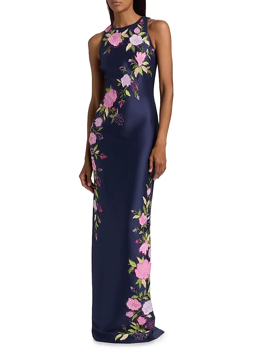 BADGLEY MISCHKA Women's Floral Stretch Mikado Column Gown | Thumbnail 3 BADGLEY MISCHKA Women's Floral Stretch Mikado Column Gown | Thumbnail 3