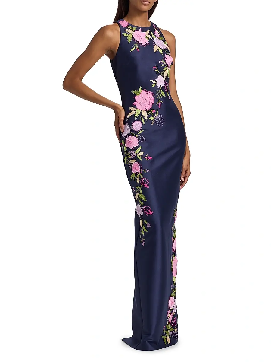 BADGLEY MISCHKA Women's Floral Stretch Mikado Column Gown | Thumbnail 4 BADGLEY MISCHKA Women's Floral Stretch Mikado Column Gown | Thumbnail 4