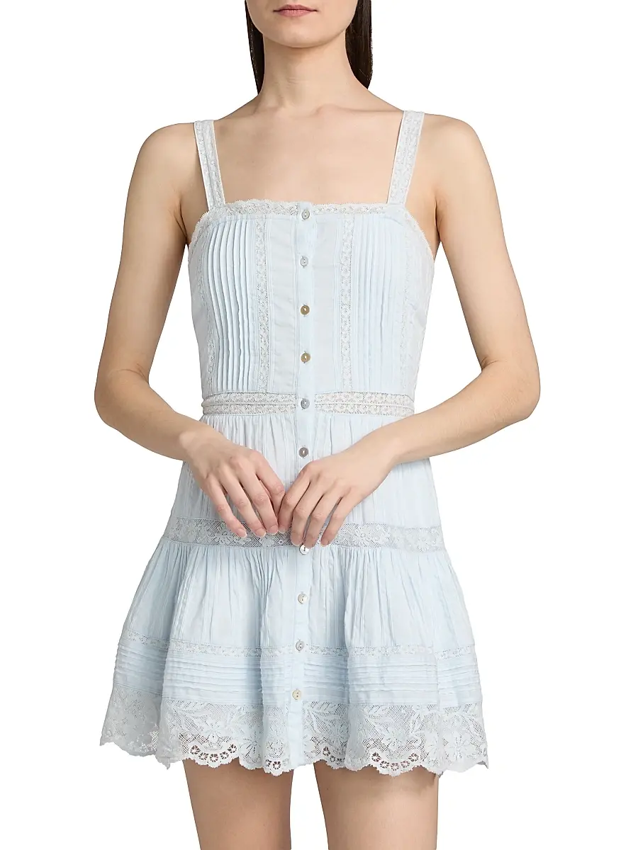 LoveShackFancy Women's Charlize Lace Cotton Tiered Minidress | Thumbnail 3