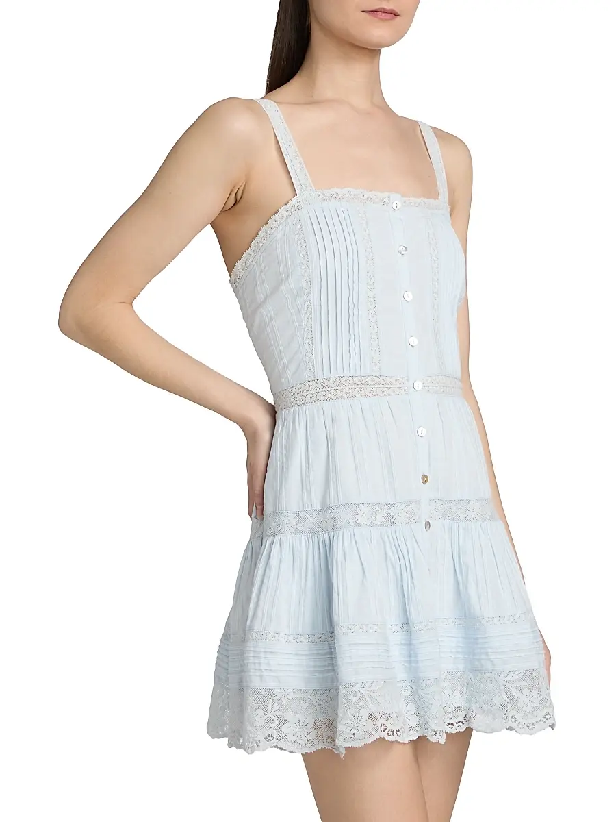 LoveShackFancy Women's Charlize Lace Cotton Tiered Minidress | Thumbnail 4