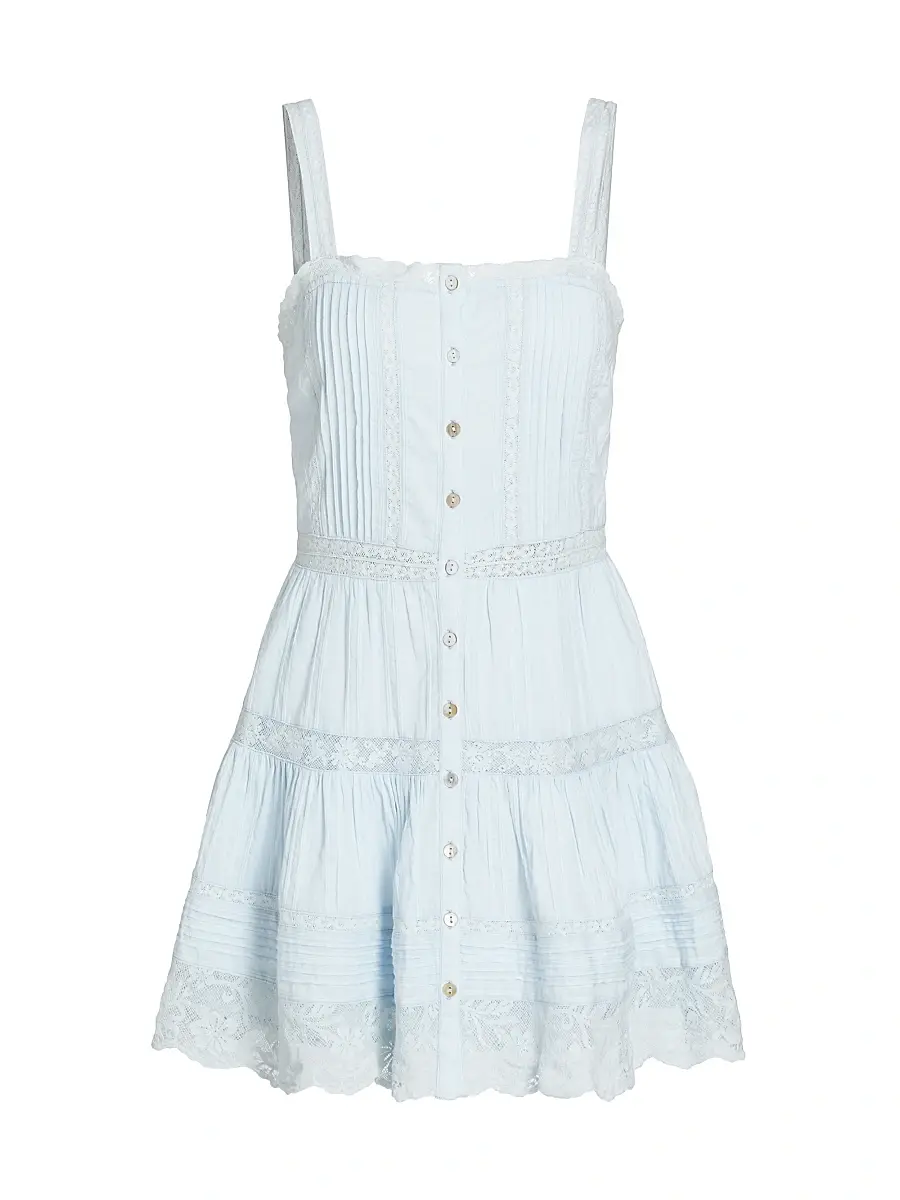 LoveShackFancy Women's Charlize Lace Cotton Tiered Minidress | Image 1 LoveShackFancy Women's Charlize Lace Cotton Tiered Minidress | Image 1