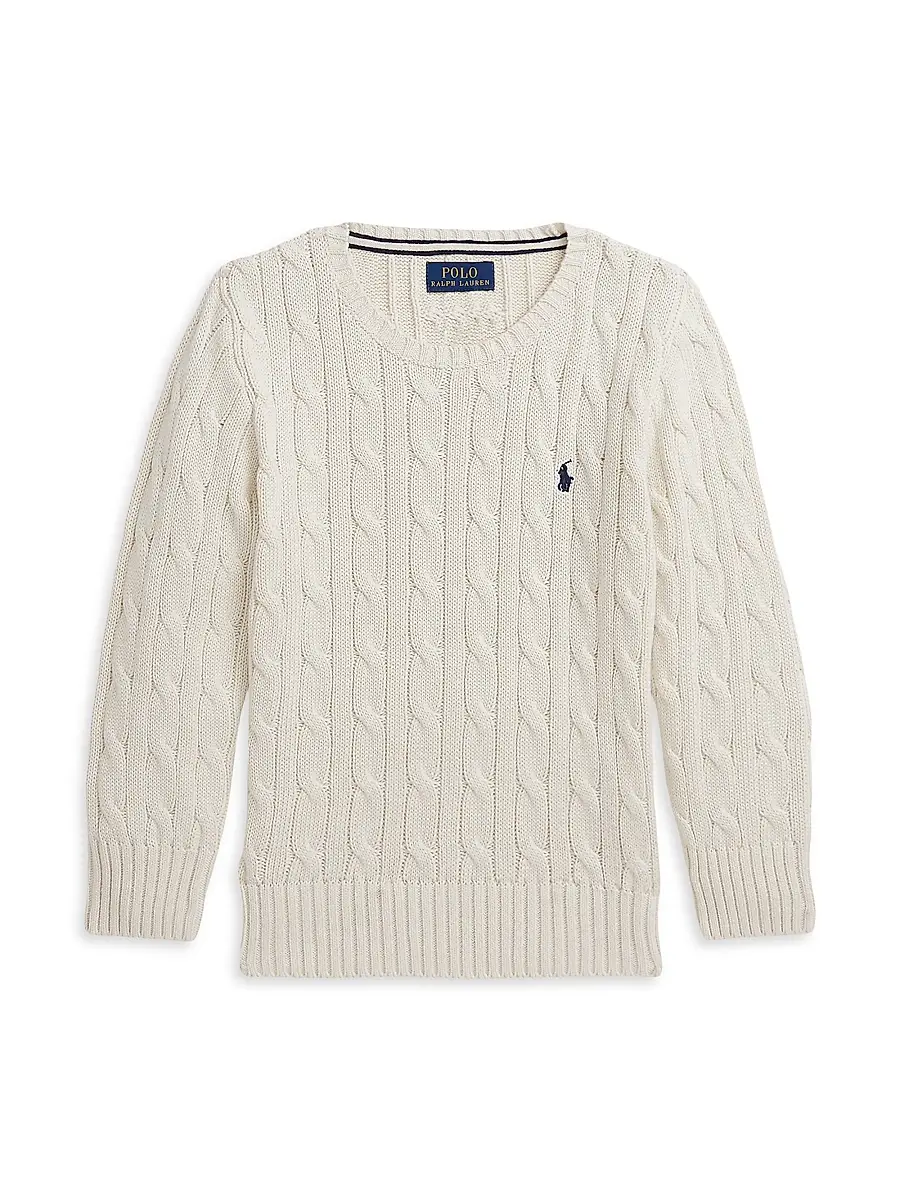 Polo Ralph Lauren Little Boy's & Boy's Cable-Knit Crewneck Sweater - Andover Cream - Size 7 | Image 1 Polo Ralph Lauren Little Boy's & Boy's Cable-Knit Crewneck Sweater - Andover Cream - Size 7 | Image 1
