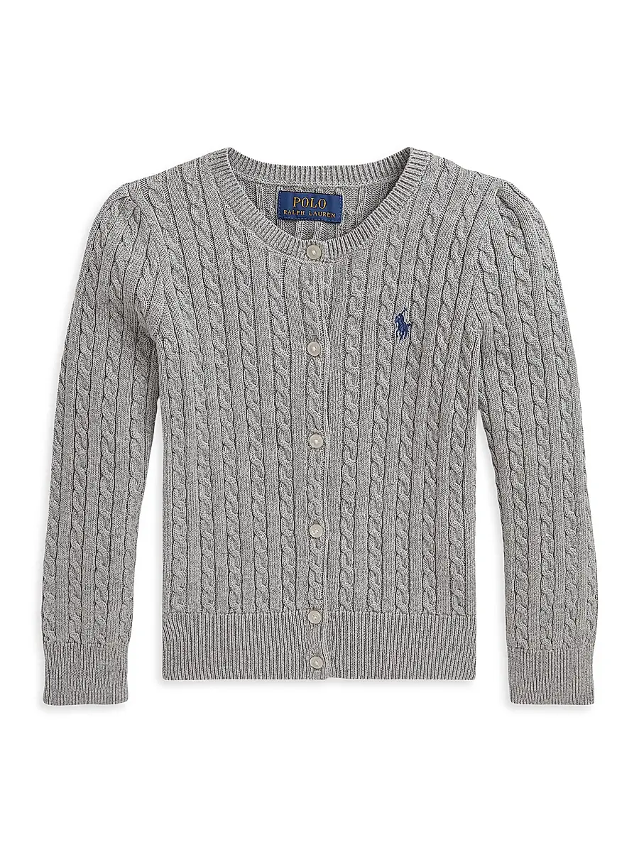 Polo Ralph Lauren Little Girl's & Girl's Cable-Knit Cardigan - Heather Grey | Image 1 Polo Ralph Lauren Little Girl's & Girl's Cable-Knit Cardigan - Heather Grey | Image 1