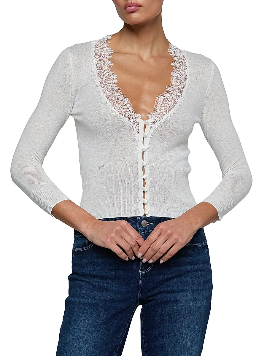 L'Agence Women's Eluna Lace-Trim Cardigan | Thumbnail 3 L'Agence Women's Eluna Lace-Trim Cardigan | Thumbnail 3