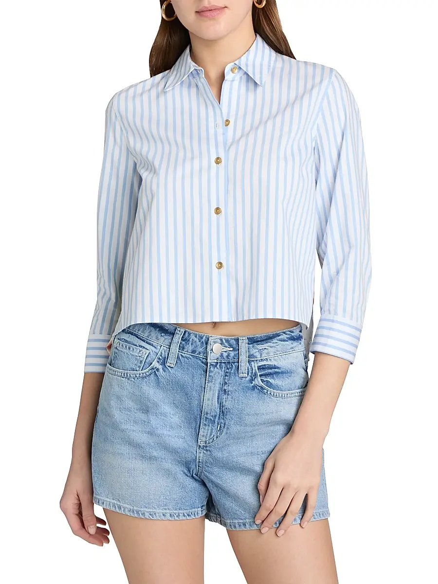 L'Agence Women's Fawn Scarf-Print Striped Cotton-Blend Shirt | Thumbnail 3