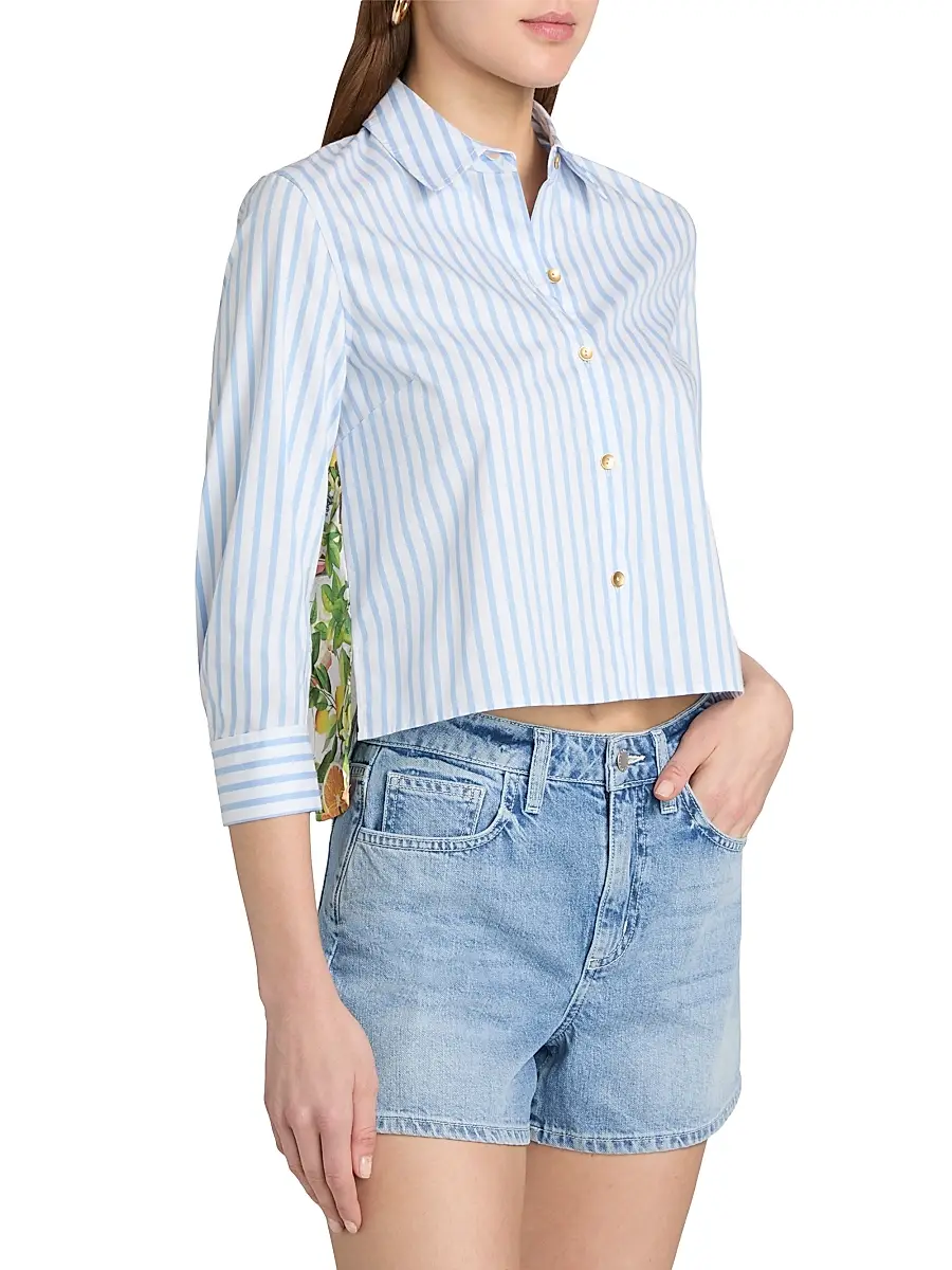 L'Agence Women's Fawn Scarf-Print Striped Cotton-Blend Shirt | Thumbnail 4