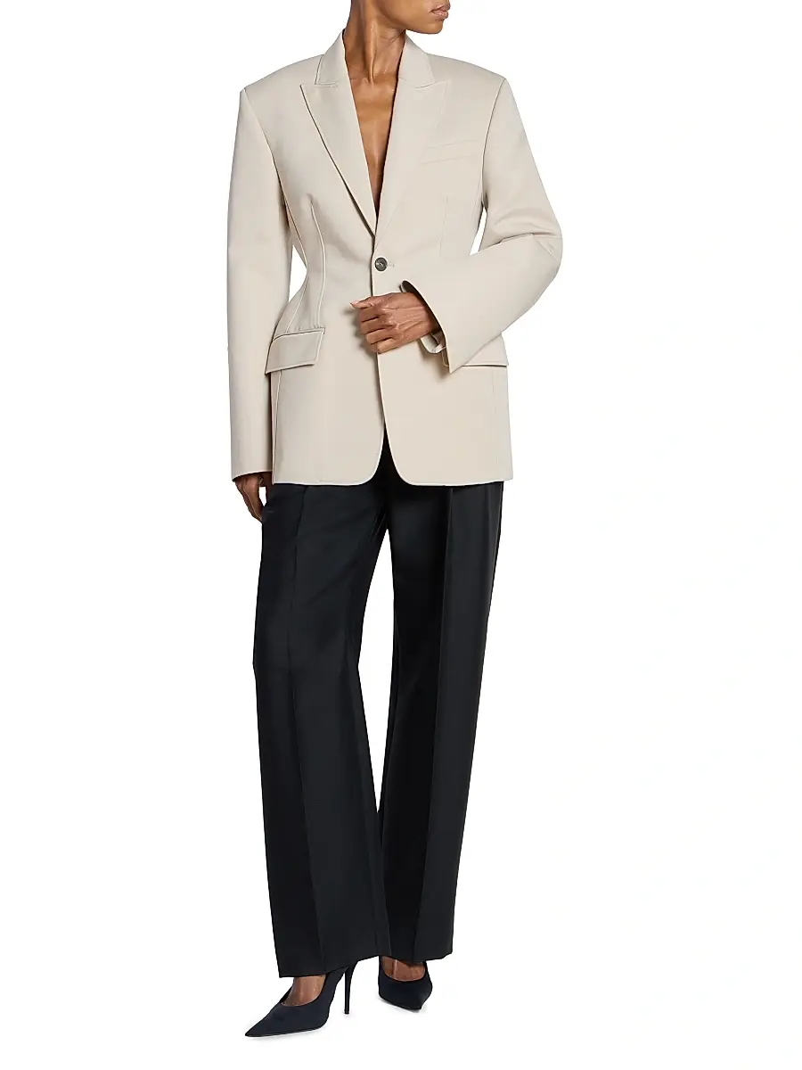 Wardrobe.NYC WARDROBE. NYC Women's Drill Contour Cotton Single-Breasted Blazer | Thumbnail 2