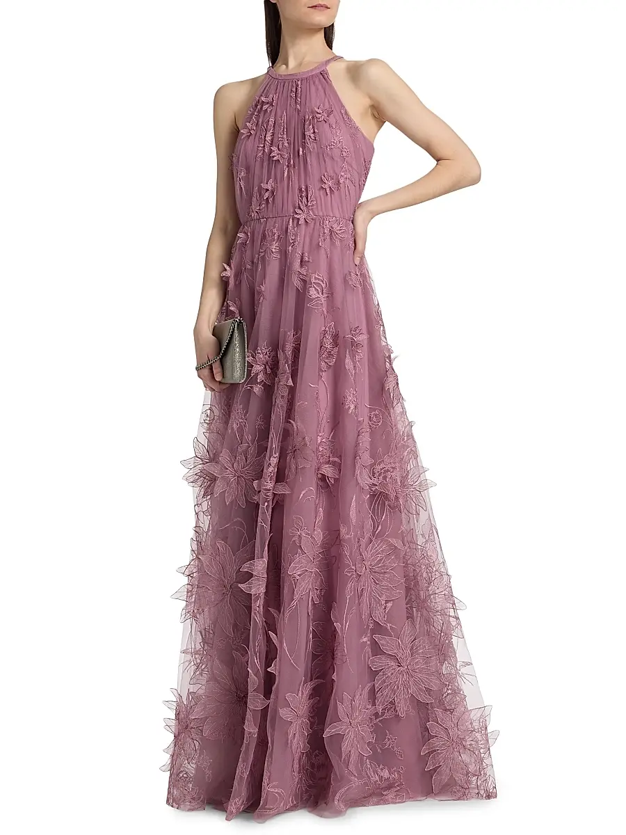 THEIA Women's Lux Floral-Embroidered Gown | Thumbnail 4 THEIA Women's Lux Floral-Embroidered Gown | Thumbnail 4