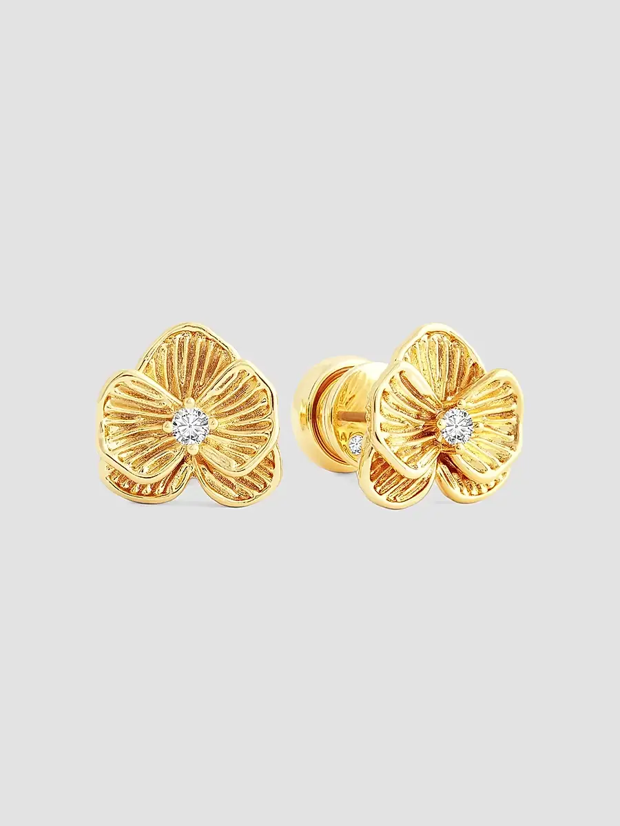 Anabel Aram Women's Orchid 18K-Gold-Plated & Cubic Zirconia Stud Earrings - Gold | Thumbnail 3