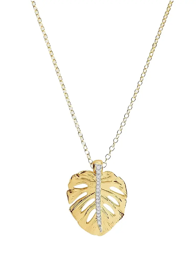 Women's Monstera Palm 18K-Gold-Plated & Cubic Zirconia Pendant - Gold