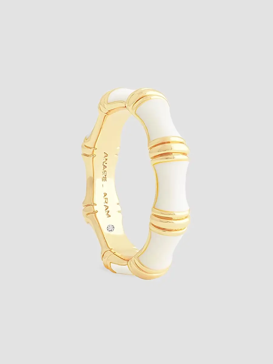 Anabel Aram Women's Bamboo 18K-Gold-Plated & Enamel Ring - Creme | Thumbnail 2