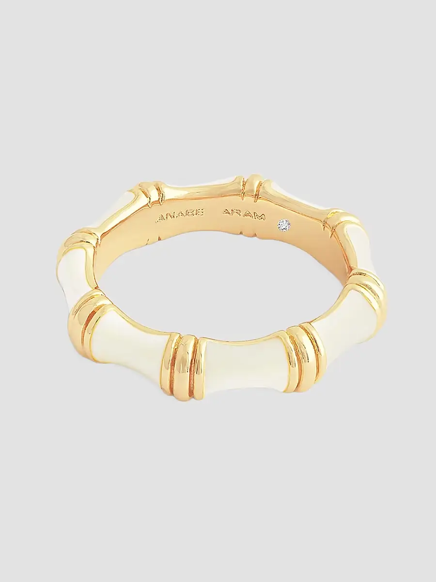 Anabel Aram Women's Bamboo 18K-Gold-Plated & Enamel Ring - Creme | Thumbnail 3