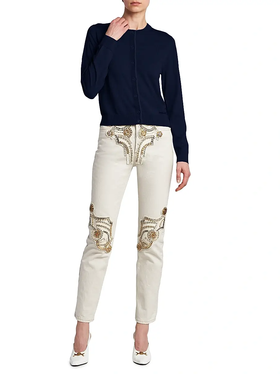 Versace Women's La Vacanza Classic Wool Cardigan | Thumbnail 2 Versace Women's La Vacanza Classic Wool Cardigan | Thumbnail 2