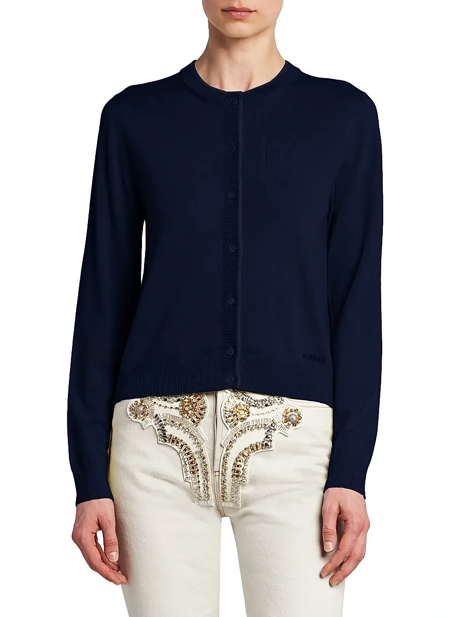 Versace Women's La Vacanza Classic Wool Cardigan | Thumbnail 3 Versace Women's La Vacanza Classic Wool Cardigan | Thumbnail 3