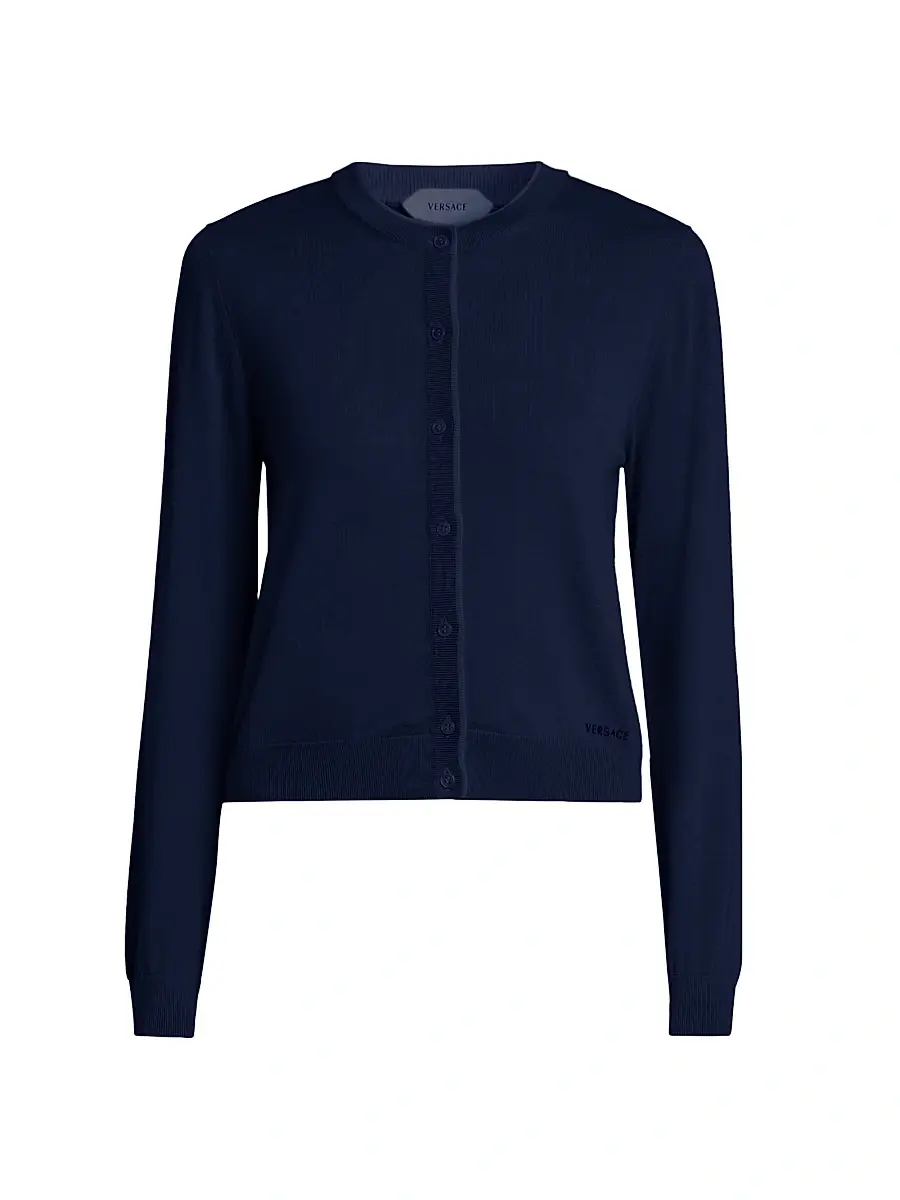 Versace Women's La Vacanza Classic Wool Cardigan - Navy | Image 1 Versace Women's La Vacanza Classic Wool Cardigan - Navy | Image 1