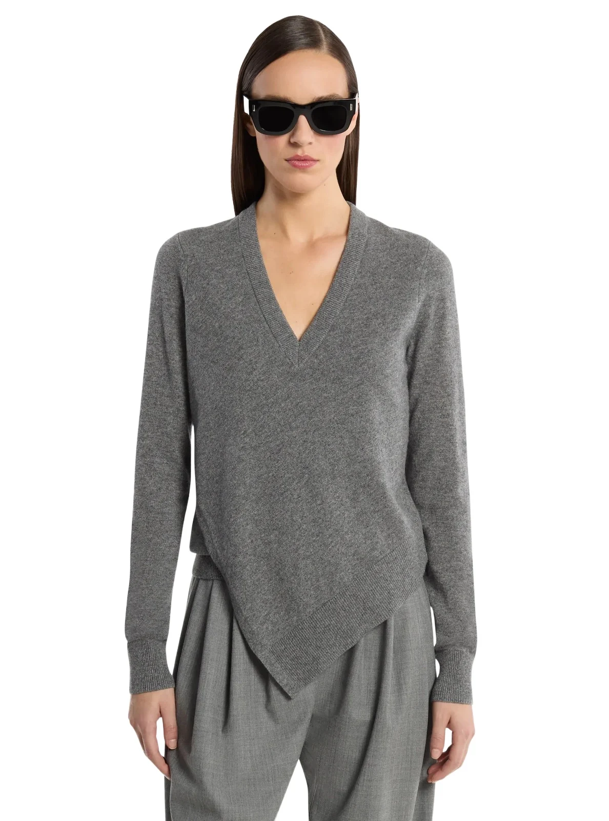 Cashmere V-Neck Asymmetric Sweater in Grey Cashmere V-Neck Asymmetric Sweater in Grey