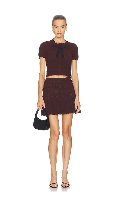 Self-Portrait Brown Pointelle Knit Mini Skirt | Thumbnail 5 Self-Portrait Brown Pointelle Knit Mini Skirt | Thumbnail 5