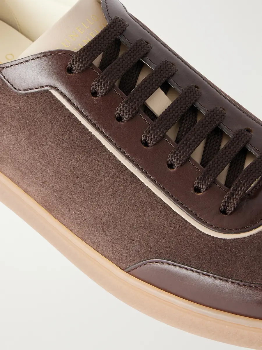 Brunello Cucinelli Coda Di Rondine Leather-Trimmed Waxed-Suede Sneakers - Men | Thumbnail 5