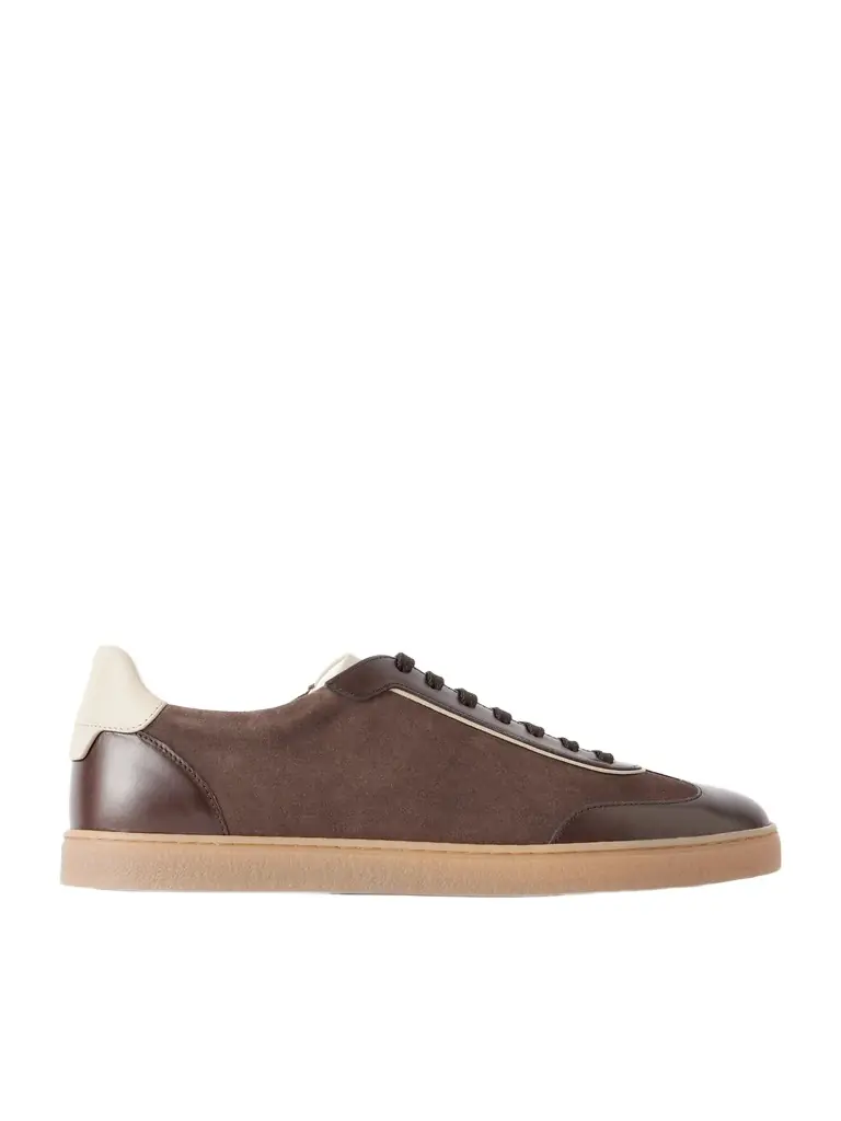 Brunello Cucinelli Coda Di Rondine Leather-Trimmed Waxed-Suede Sneakers - Men | Image 1 Brunello Cucinelli Coda Di Rondine Leather-Trimmed Waxed-Suede Sneakers - Men | Image 1