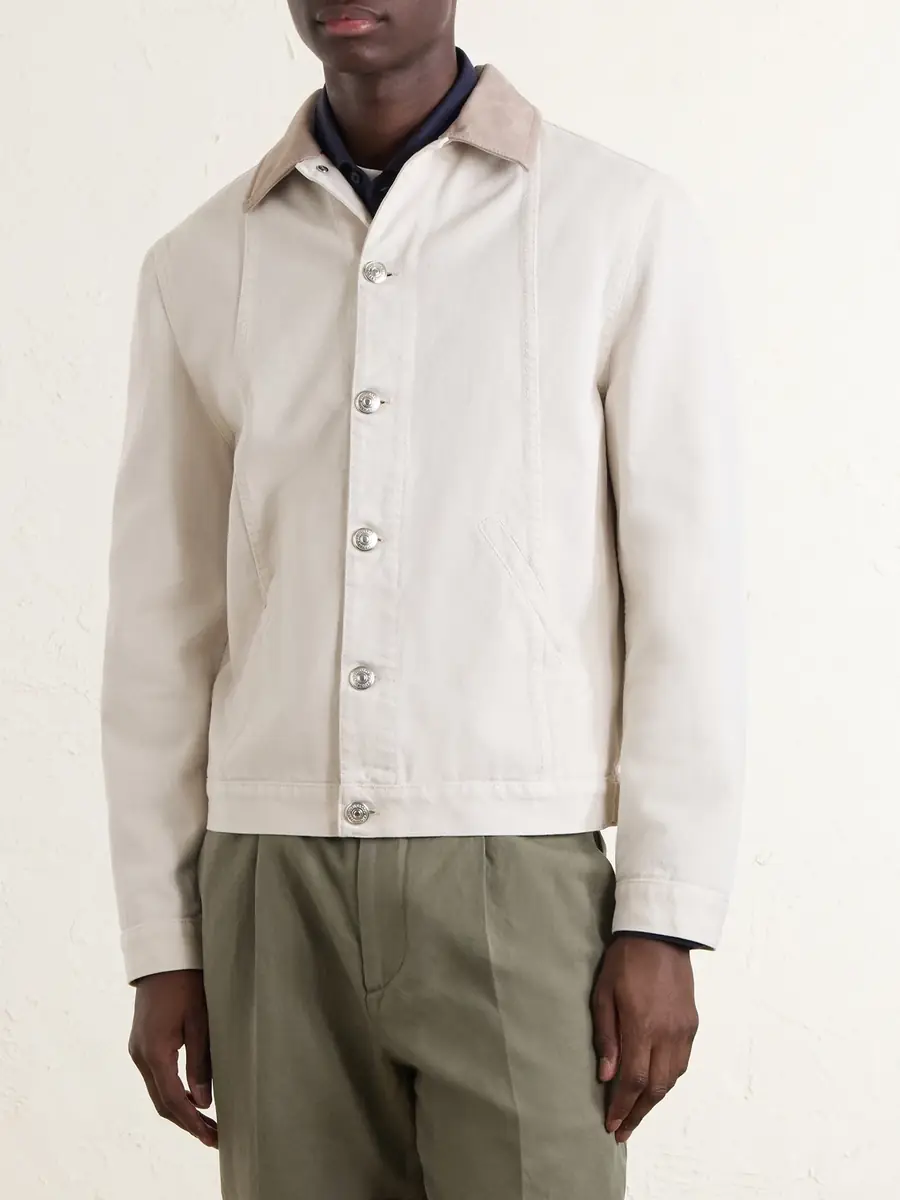 Brunello Cucinelli Suede-Trimmed Denim Jacket - Men | Thumbnail 3