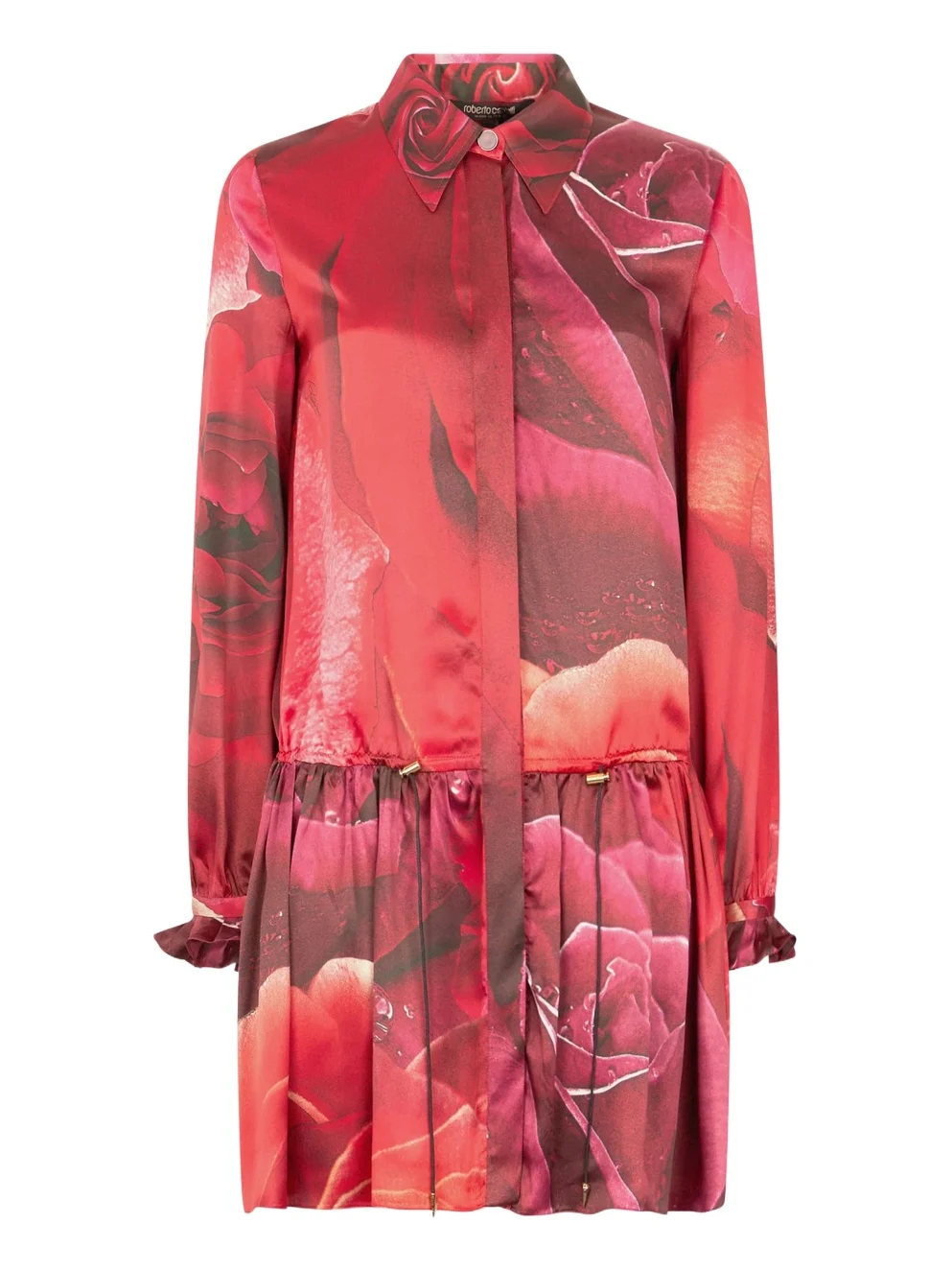 Roberto Cavalli Mini Shirt Dress With Rose Print