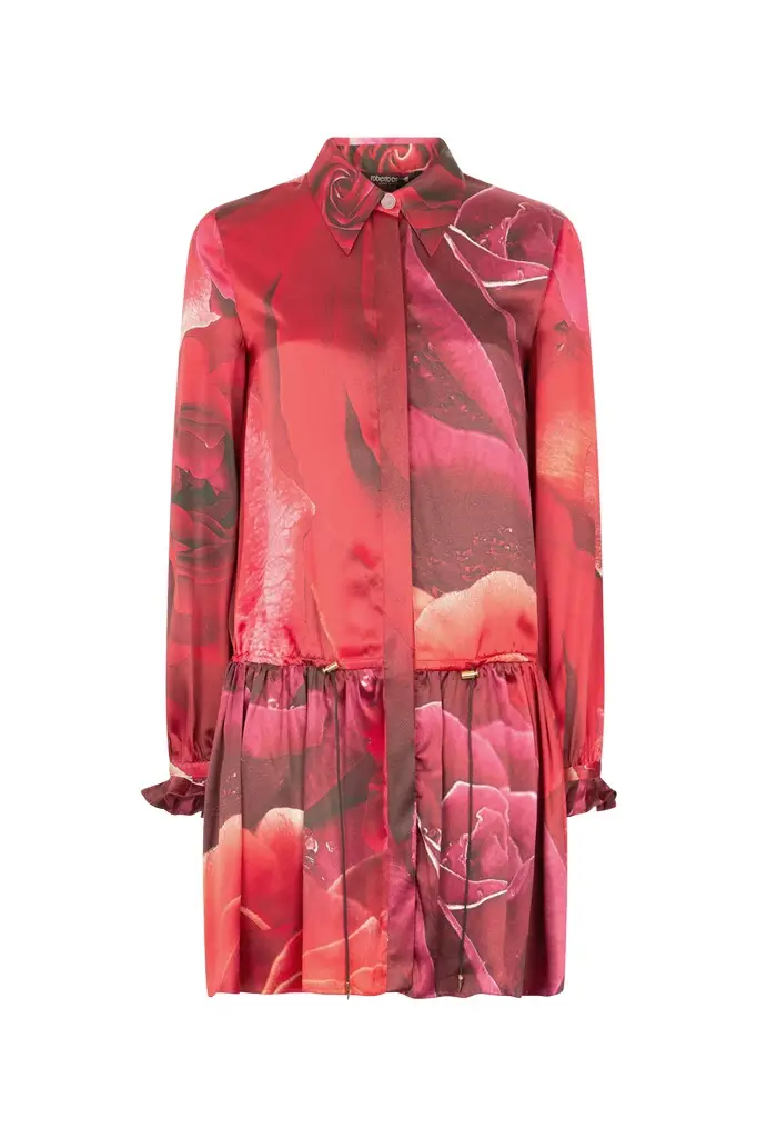 Mini Shirt Dress With Rose Print Mini Shirt Dress With Rose Print