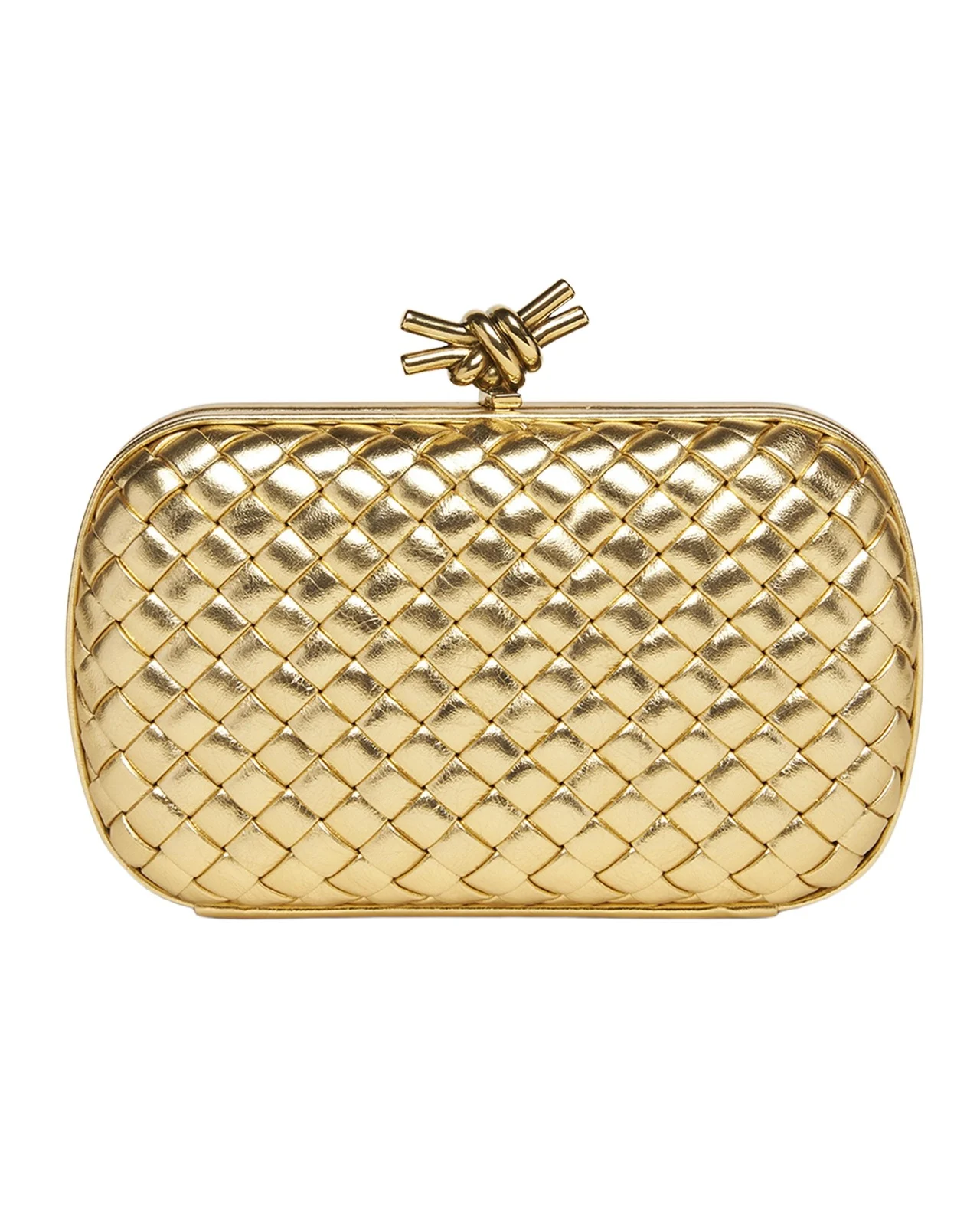 Knot Padded Metallic Leather Clutch Bag Knot Padded Metallic Leather Clutch Bag