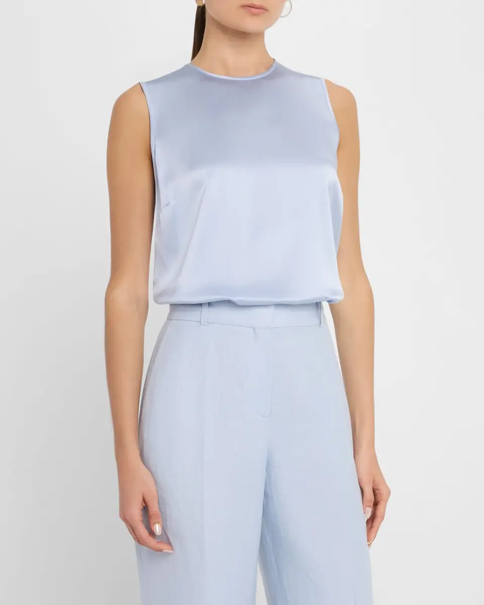 Argent Crewneck Shiny Silk Charmeuse Tank | Thumbnail 3 Argent Crewneck Shiny Silk Charmeuse Tank | Thumbnail 3
