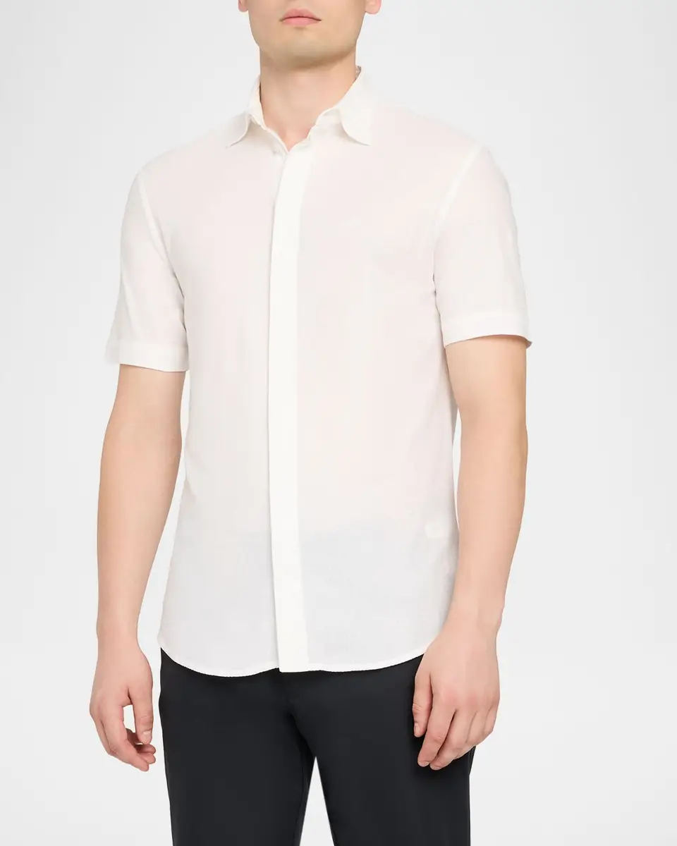 Emporio Armani Men's Cotton Concealed Placket Short-Sleeve Shirt | Thumbnail 2 Emporio Armani Men's Cotton Concealed Placket Short-Sleeve Shirt | Thumbnail 2