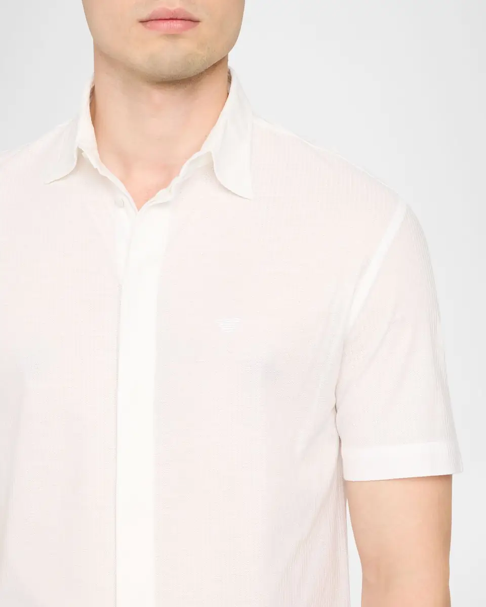 Emporio Armani Men's Cotton Concealed Placket Short-Sleeve Shirt | Thumbnail 3 Emporio Armani Men's Cotton Concealed Placket Short-Sleeve Shirt | Thumbnail 3