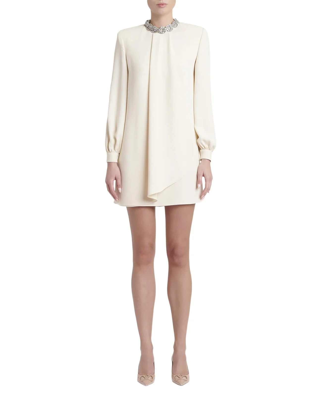 Valentino Garavani Embroidered Collar Draped Silk Mini Dress